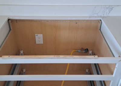 Quartz countertop sink cutout area before installation